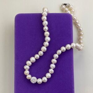 💛 Classic Real Pearl Necklace w/ Crystal Accents | Royal Glamour Elegance